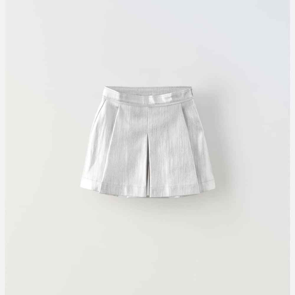 Zara Silver Metallic Box Pleat Skirt
